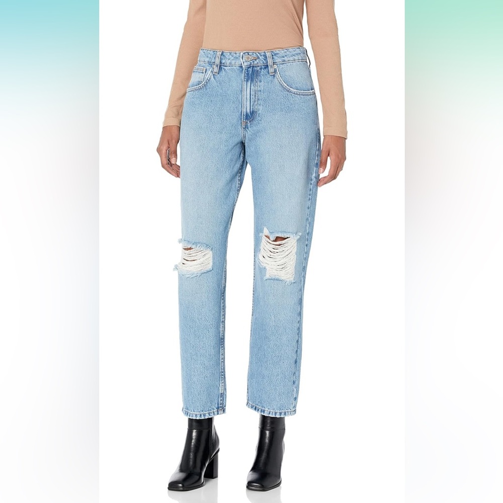 NWT The Drop Women's Luca High Rise Distressed Loose Straight fit, Dark Indigot - Picture 2 of 7